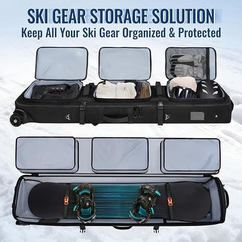 YOREPEK Ski & Snowboard Bag with Wheels, Upgraded All-Terrain Large Wheels, Extendable 160–175cm Water Resistant Padded Ski Bags for Air Travel with Backpack & Shoulder Strap, Mini Pocket for AirTag thumbnail 7
