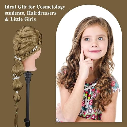 71cm hairdressing Head, 60% Real Human Hair Cosmetology Mannequin Head Manikin Doll Head with Table Clamp + DIY Hair Styling Tools Set (Gold) thumbnail 6