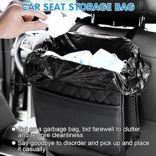 Mandark PU Leather Car Seat Back Organizer, Purple | Three-pocket layout with clear panel, elastic strap installation, fits most cars, SUVs, and trucks, car interior accessories thumbnail 3