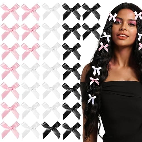 Teenitor 30pcs Hair Bow Pink Bow, Pink Black White Bows for Hair Small Hair Bows, Hair Bow Clips Cute Black White Bow Hair Accessories for Girls - Image 1