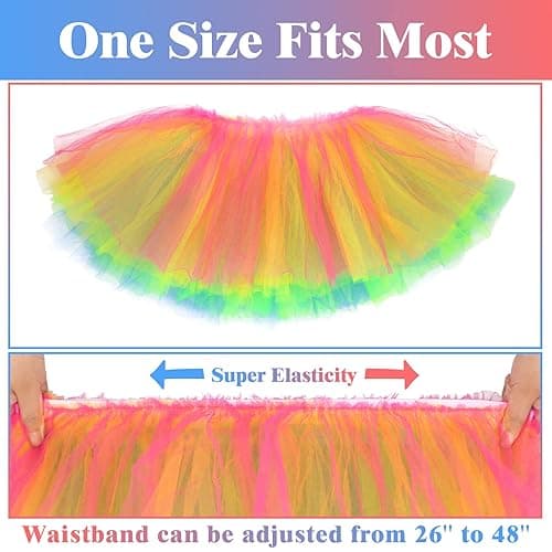 Tutus for Women 5 Layered Adult Tutu Skirts for Women Halloween Tutu for Womens 80s Costume Womens Fully Skirt Tulle Skirt - One Size - Rainbow thumbnail 5