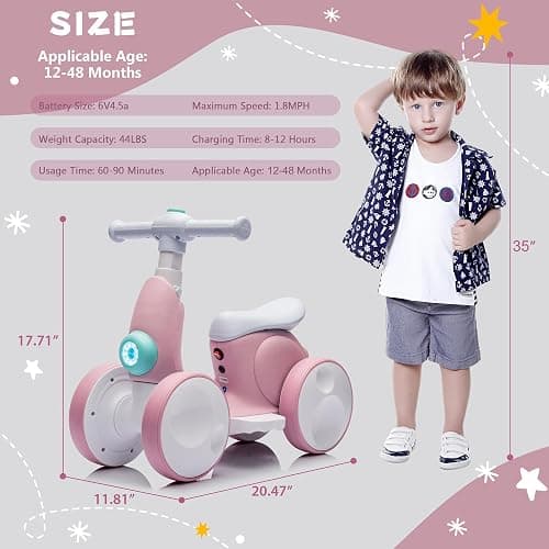 JoyRydz 6V Electric Baby Balance Bike with Bubble Machine,4 in 1 Toddler Balance Bike w/Remote Control for 1 Year Old Boys Girls Kids Bubble Bike Ride on Toys w/Powered Motor,Music,LED Lights (Pink) thumbnail 3