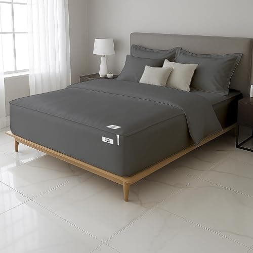 Zipper Fitted Sheet Twin XL Zip On Sheets 39x80 Inch Zip Sheets Easy Change 1 Base + 2 Zipper Sheet, Won’t Pop Off Sheet, 500TC Cotton Blend Satin Finish, 18” Deep Pocket - Charcoal Grey, Twin XL thumbnail 3