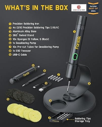 Fanttik T1 Max Soldering Iron Kit, Cordless Soldering Iron, 7 Seconds Fast Heating(390°F-840℉), Auto Sleep, 4 Precision Soldering Tips(C210), 360° Swivel Stand, Soldering Iron for Precision Repair thumbnail 9