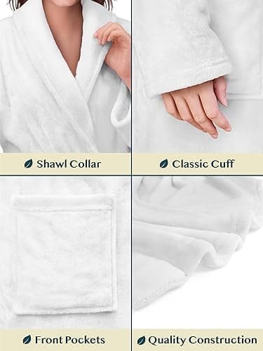 PAVILIA Women Robe Fleece Plush Soft, Fluffy Fuzzy Cozy Warm Lightweight Bathrobe, Shower Spa House Long Robe for Women - Small-Medium - White thumbnail 3