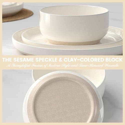 Plates and Bowls Sets, Scratch Resistant Dinnerware Sets for 8, 24 Pieces Porcelain Ceramic Dishware Dishes Set, Modern Stoneware Kitchen Dinner Set, Microwave and Dishwasher Safe, Cream White thumbnail 6