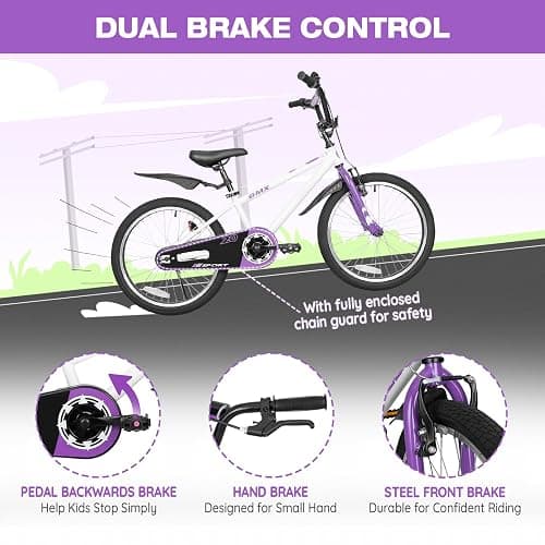 Yventix 16 20 Inch Kids Bike BMX Style Child Tween Bicycle Rider Ages 4-12 | High Carbon Steel Frame, Adjustable Seat, Handbrake Foot Brake, Bell, Reflectors, 85% Pre-Assembled, Outdoor Beginner Cycling thumbnail 4