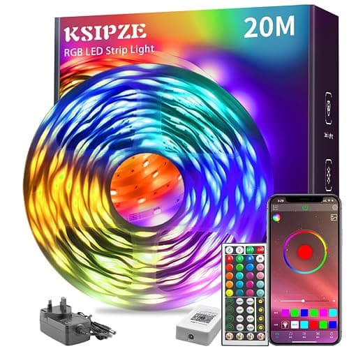 KSIPZE 20m Led Strip Lights RGB Music Sync Color Changing, Led Lights with Bluetooth App Remote Control, Flexible Lights for Bedroom Lighting Home Decoration - 20M - Image 1