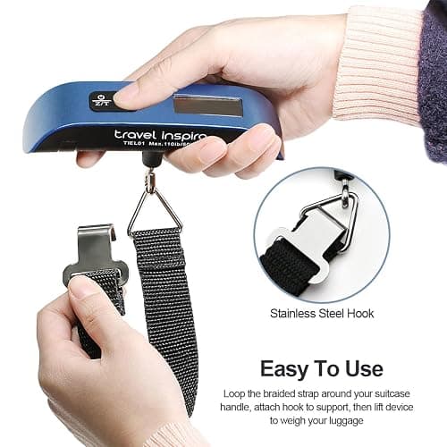 travel inspira Luggage Scale, Portable Digital Hanging Baggage Scale for Travel, Suitcase Weight Scale with Rubber Paint, 110 Pounds, Battery Included - Blue thumbnail 6