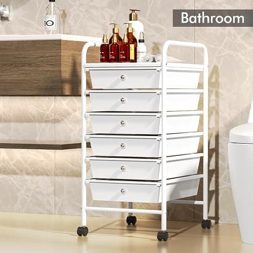 6-Drawer Rolling Storage Cart, Plastic Drawer Storage Organizer Rolling Cart, Multipurpos Utility Cart for Classroom Art Craft Supplies Dresser Closet Bathroom Bedroom Kitchen Office School thumbnail 6