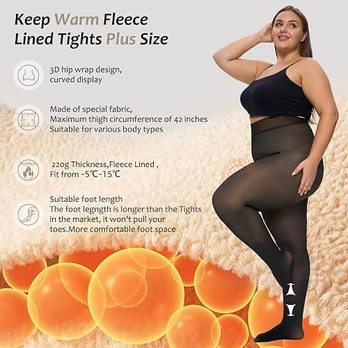 UISLII Plus Size Fleece Lined Tights Women,Warm Pantyhose Leggings Women,Fake Translucent Thermal Skin Colored Tights Winter. - Black Fake Translucent Skin-pantyhose - 3X-Large-4X-Large Plus thumbnail 4