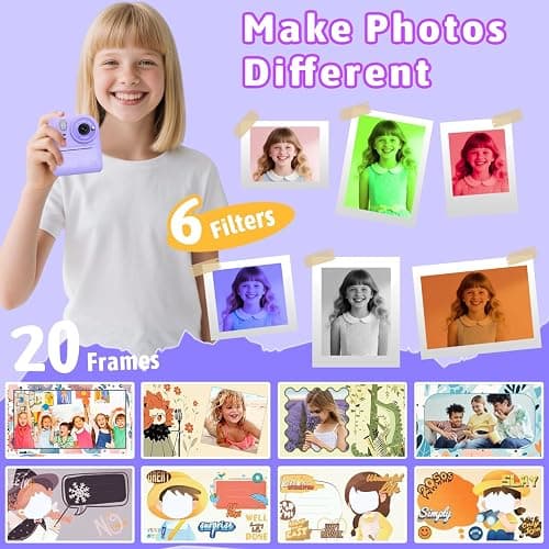 Okaloka Kids Instant Print Camera Toys,1080P HD Toddler Digital Video Camera,Christmas Birthday Gifts for Girls Boys Age 3-12 Year Old - 32G SD Card Included (Purple) thumbnail 4