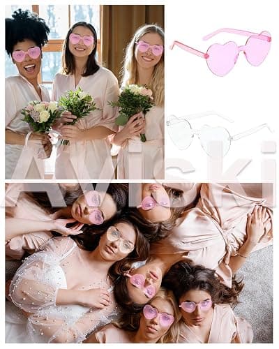 11 Pairs Hen Heart Shaped Glasses Rimless Frameless Sunglasses Transparent Tinted Eyewear, 1 Bride + 10 Team Bride Glasses Bachelorette/Wedding Party Bridal Shower Party Favours Photo Booth Props thumbnail 5