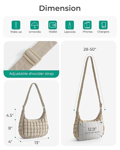 BAGSMART Crossbody Hobo Bag for Women, Quilted Puffy Purses for Women Soft Fluffy Cute Shoulder Handbag for Daily Use thumbnail 5