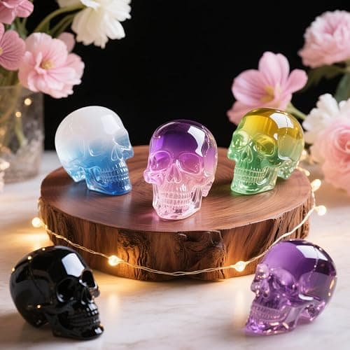 Resin Skull Molds, 8 PCS Flexible Clear Silicone Molds with Key Ring Accessory, 3D Skull Head Molds for Candle Making, Home Decor & Halloween Decoration thumbnail 2