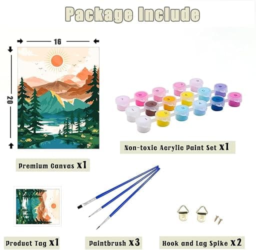 Yunnuo Landscape Paint by Numbers Kit for Adults Beginner, Sun & Mountain Paint by Number Canvas,Acrylic Abstract Paint with Numbers for with 3 Pcs Paintbrushes Home Wall Decor Gift (16 x 20 in) thumbnail 5