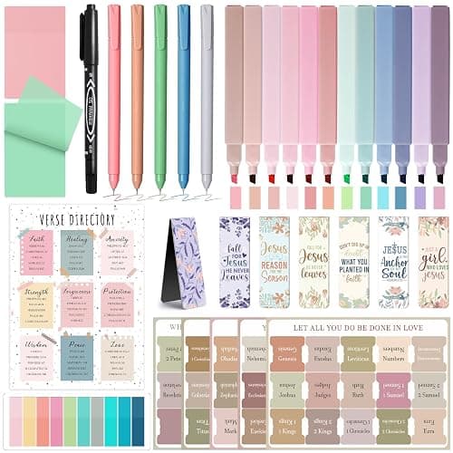 XKDOUS 42 Pcs Bible Study Supplies Journaling Kit for Women, Bible Study Kit with Bible Highlighters No Bleed and Tabs, Bible Accessories Include Bookmarks, Pens and More, Bible Verse Gifts for Study - Image 1