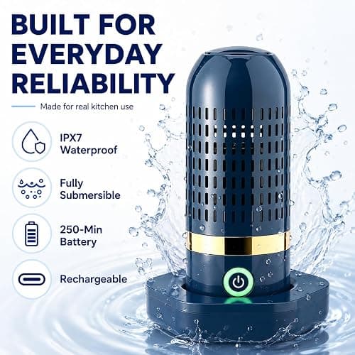 PurePod Produce Cleaner, 3-Minute Fruit and Vegetable Cleaner with OH-Ion Technology, One-Touch Auto Stop, Cordless Rechargeable IPX7 Food Washer for Meat, Seafood, Rice & Grains thumbnail 6