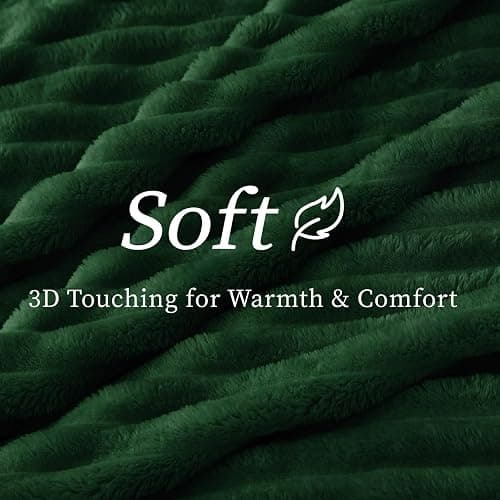 BEDELITE Fleece Throw Blanket for Couch - 300GSM Soft & Warm Fluffy Forest Green Blanket, Decorative and Giftable Striped Blankets for Women, Men, 50"x60" thumbnail 4