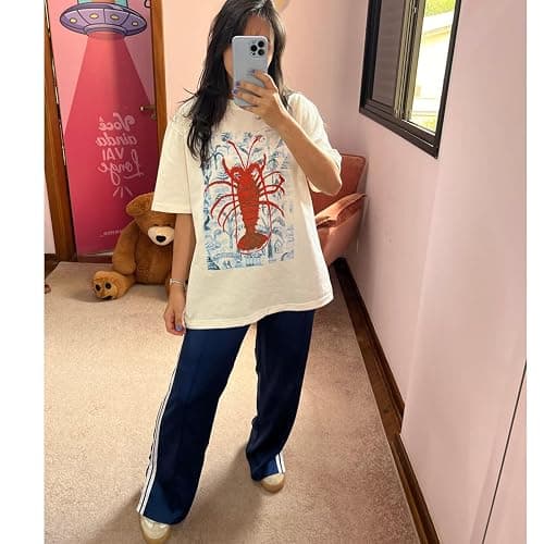 Women Cute Graphic Oversized Tees Fish Lobster Printed Y2K Baggy T Shirts Teen Girls Preppy Vintage Aesthetic Summer Tops thumbnail 5