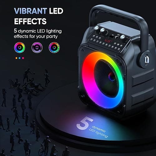 Karaoke Machine, Portable Bluetooth Speaker with 2 Wireless Microphones for Adults & Kids with Lights, Karaoke Microphone with PA System Supports USB/TF/REC/FM/AUX for Home Party thumbnail 4