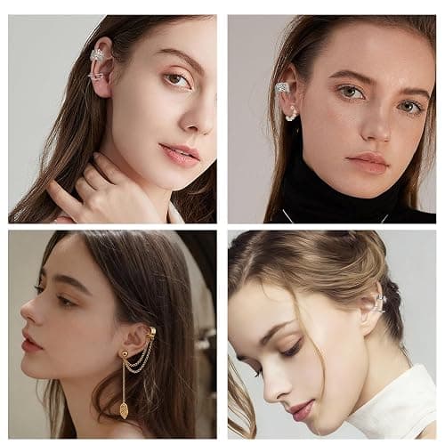 Sdfvsdg 60 Pcs Ear Cuff Earrings for Women Non Piercing Helix Cartilage Silver Gold Plated Clip on Earrings Ear Wrap Earring for Sensitive Ears Women Men Fake Earring Set thumbnail 5