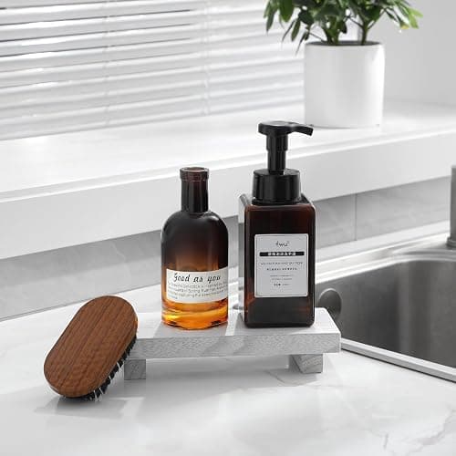 zoocatia Small Wood Tray Pedestal Stand Farmhouse Bathroom Decor Decorative Wooden Riser Kitchen Soap Dish Holder for Vanity, Counter, Sink, White thumbnail 2