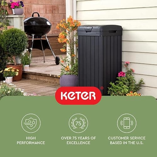 Keter Baltimore Resin 38 Gallon Outdoor Kitchen Trash Can with Lid and Drip Tray for Easy Cleaning-Perfect for Patio Dining, Black thumbnail 14