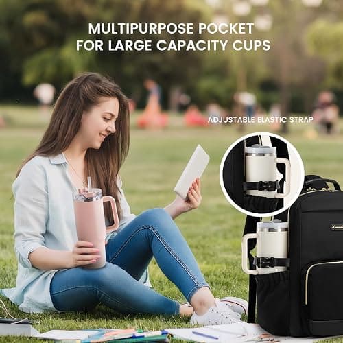 LOVEVOOK Laptop Backpack for Women with Pouch Pocket for Large Capacity Cup,15.6 Inch Laptop Computer Bag Travel Backpack Purse,Waterproof Work Business Backpack College Teacher Bags,Black thumbnail 2