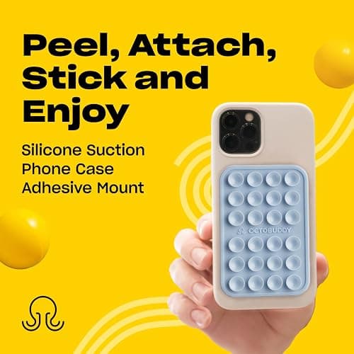 OCTOBUDDY Classic MAX - Silicone Suction Phone Case Adhesive Mount - Hands-Free, Strong Grip Holder for Selfies and Videos - iPhone and Android Compatible - 2.6″ x 3.9″, Baby Blue thumbnail 2