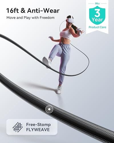 INIU VR Link Cable with Separate Charging Port, 16FT High Speed Data Transfer & Charging Cable, USB to USB C Charger Cord for Virtual Reality Headset, Meta Oculus Quest 3s 3 2 Pro, Pico 4 Steam PC VR thumbnail 7