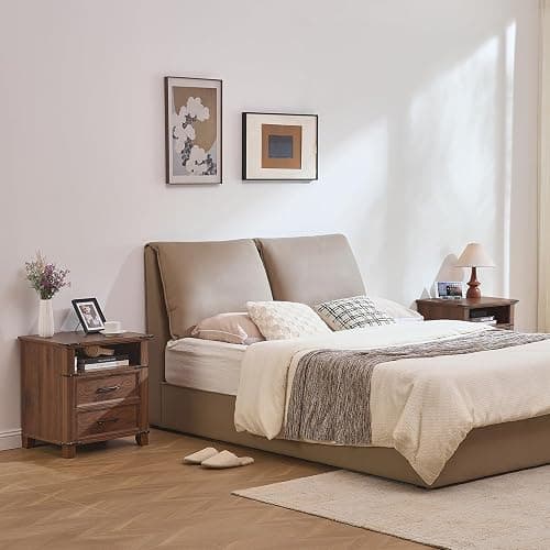 Senfarime 22" Nightstand, 2PCS Farmhouse Nightstand with 2 Drawers,Industrial Bedside Table with Open Shelf for Bedroom Living Room,Office Bed Side Tables Couch End Table,Brown thumbnail 9