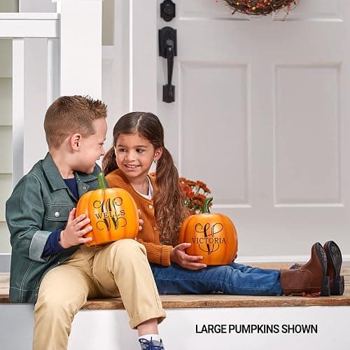 Let's Make Memories Personalized Light Up Halloween Pumpkin Decor Outdoor - Your Name & Initial on a Custom Pumpkin - Jack o Lantern - Fall Decor - Indoor/Outdoor - Large - Orange thumbnail 4