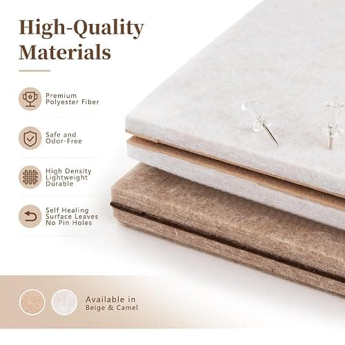 Bulletin Board Felt Pin Board, 24 x 18 Inch,Oatmeal | Office Cork Board Alternative for Home Office, Classroom Decor, Foldable Picture Board with Adhesive Strips & 20 Pushpins thumbnail 4