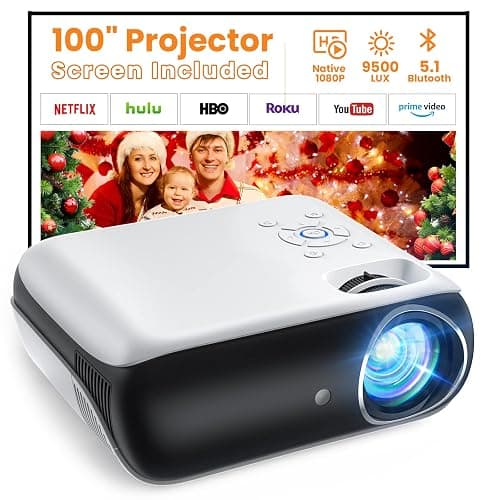 Videoprojecteur, projecteur Bluetooth natif 1080P avec écran 100", Mini projecteur 4K pour la Maison, la Chambre à Coucher, Compatible avec Smartphone, HDMI, USB, AV, Fire Stick, PS5 - Image 1