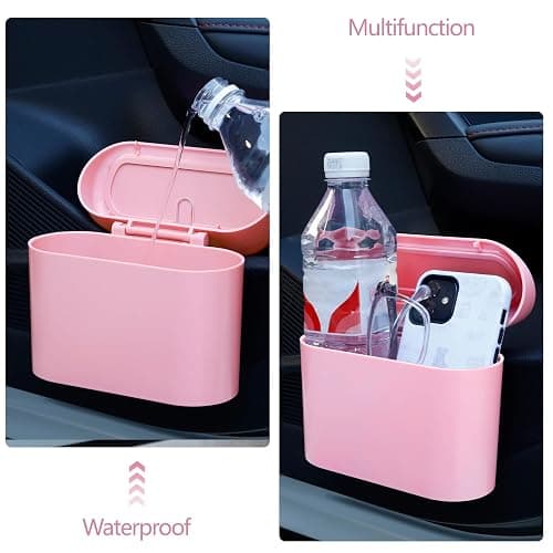 NBTEPEM Pink Car Trash Can with Lid, Mini Auto Garbage Can with 30 Trash Bags, Leakproof Automotive Garbage Container Bin, Multipurpose Organizers and Storage for Car, Home, Office (Pink) thumbnail 6