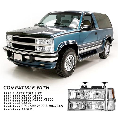TUSDAR 8PCS Headlight Assembly for 1994-1998 Chevy Silverado Tahoe Suburban C10 C/K 1500 2500 3500 Replacement w/Bulbs Chrome & Amber NOT FIT GMC thumbnail 4