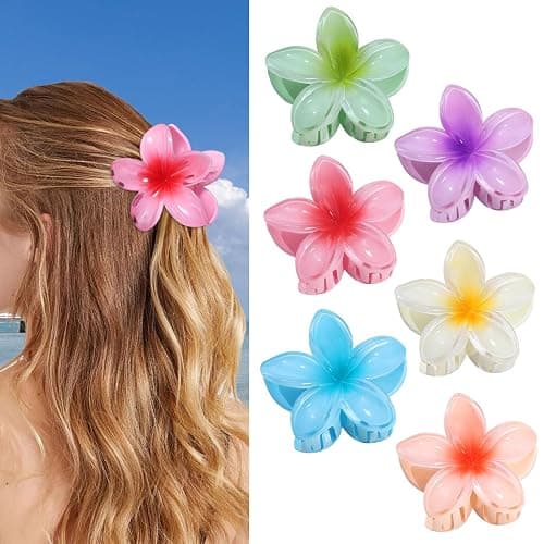 CHANDAT Flower Hair Clips 6 PCS Hawaiian Claw Clips for Vacation Hibiscus Hair Claw Clips Cute Large Hair Clips for Thick and Thin Hair Plumeria Hair Accessories for Women Girls - Hawai thumbnail 4