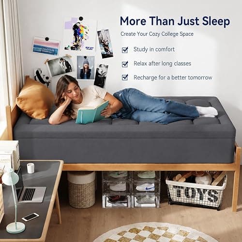 ELEMUSE Twin XL Dorm Dual Layer 3 Inch Memory Foam Mattress Topper for College, Dorm Room Essentials, 2 Inch Cooling Gel Foam and 1 Inch Soft Pillow Top Bed Pad,Back to School,Grey thumbnail 7