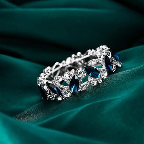 Flyonce Wedding Bridal Marquised Rhinestone Crystal Elastic Stretch Bracelets for Women thumbnail 4