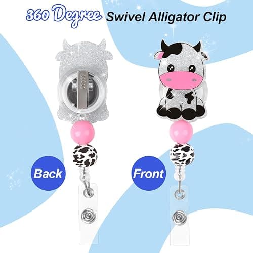 LLMSIX Cow Badge Reel Retractable, Cute Bling Cow ID Clip Badge Reels for Nurse Name ID Badge Holders with Alligator for Doctor Student Teacher Hospital School Office (Up to 25inch) thumbnail 5