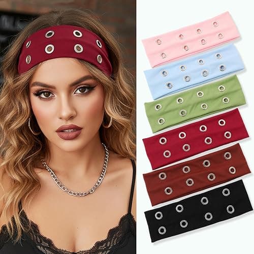 Weazppre Grunge Punk 6pcs Solid Color Metallic Punk Y2K Edgy Sporty Headbands, Suitable For Daily Life, Street Dance, Outdoor Activities thumbnail 2