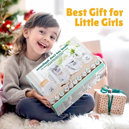 Kids Toy Kitchen Sets, Play Kitchen Accessories for Kids Ages 4-8 3-5, Kitchen Appliance Toys, Blender, Coffee Maker Machine, Mixer, Toaster, Pretend Play Toys for 4 Year Old Girls Toddlers, White thumbnail 7