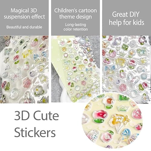 3D Cute Stickers Cartoon Butterfly Flowers Green Fruit Puff Stickers Kawaii Mini Puffy 3D Reusable Puffy for Scrapbooks Planner Journals Laptops Phone Case Decoration thumbnail 6
