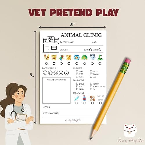 Veterinarian Play Notepad for Kids – Pretend Vet Animal Clinic Imaginative Role-Play Playtime Pad – Large 5x7” Notepad, 25 Pages, Made in USA thumbnail 3
