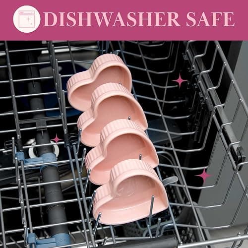 Paris Hilton Heart Shaped Ramekin Set, Mini Ceramic Ramekins, Oven Safe Baking Dishes, Dishwasher Safe, Stoneware Made without PFOA, 4-Piece Set, Pink thumbnail 6