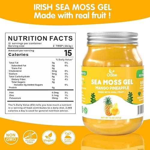 OALSE Sea Moss Gel Mango Pineapple Flavor - Natural Seamoss Gel with 92 Minerals and Vitamins - Non-GMO, Gluten-Free, Vegan - Immune Defense-15 OZ thumbnail 2