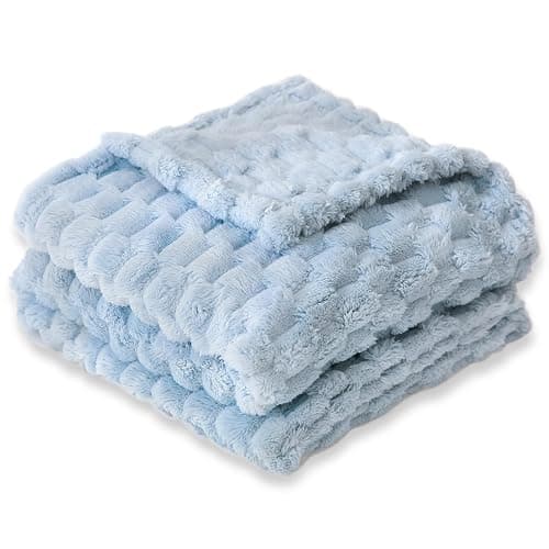 HOMRITAR Baby Blanket for Boys or Girls 3D Jacquard Fluffy Fuzzy Soft Warm Cozy Flannel Fleece Warm Blanket for Nursery, Stroller Toddler Bedding (30 x 40 Inch, Blue) - Image 1