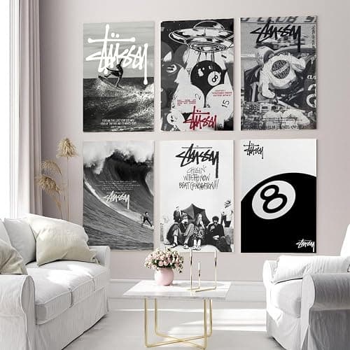 Ein Set von 6 Stussy-Postern, Musik, Retro, Vintage, Wandkunst, Leinwandposter, Raumdekor, ästhetischer Druck, Dekoration, 20 x 30 cm - 08x12inch(20x30cm) - Stil: thumbnail 4