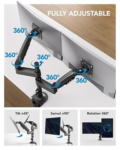 HUANUO 17-32 Inch Dual Monitor Stand, Gas Spring Dual Monitor Mount, Monitor Stand 2 Monitors, Ergonomic Adjustable Tilt/Swivel/Rotate, Weight Max 19.8 lbs, VESA 75/100mm thumbnail 4